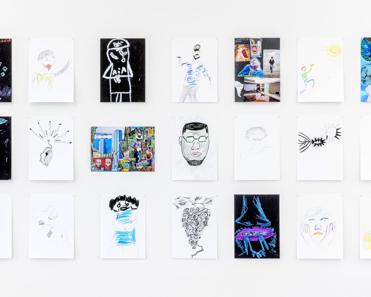 Reproduction des travaux visuels réalisés par les personnes détenues durant les 13 ateliers effectués à la Prison du Bois-Mermet entre janvier et mai 2025, détail, photo : Théo Dufloo.