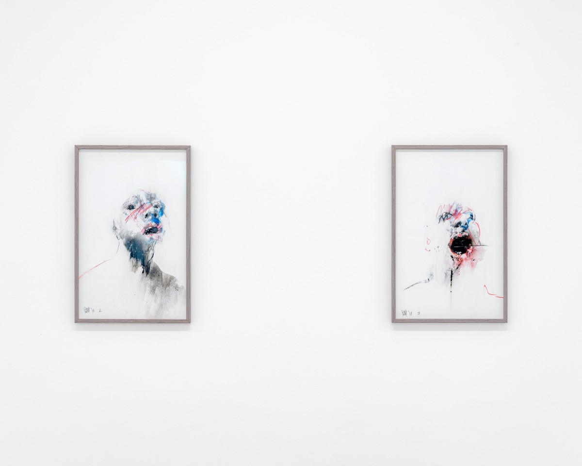 Maurice Pittet, <em>Portrait 2</em> ; <em>Portrait 3</em>, 1981, dessin, crayon et encre, 55 x 35 cm, Collection d’art de la Ville de Lausanne, photo : Théo Dufloo.