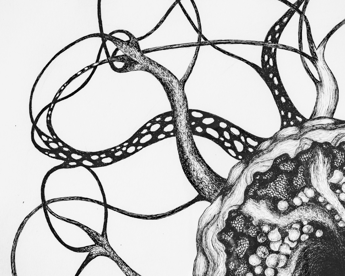 Sylvie Mermoud, <em>sans titre</em>, détail, 2010, dessin à l’encre de Chine, 65 x 50 cm, Collection d’art de la Ville de Lausanne, photo : Théo Dufloo.